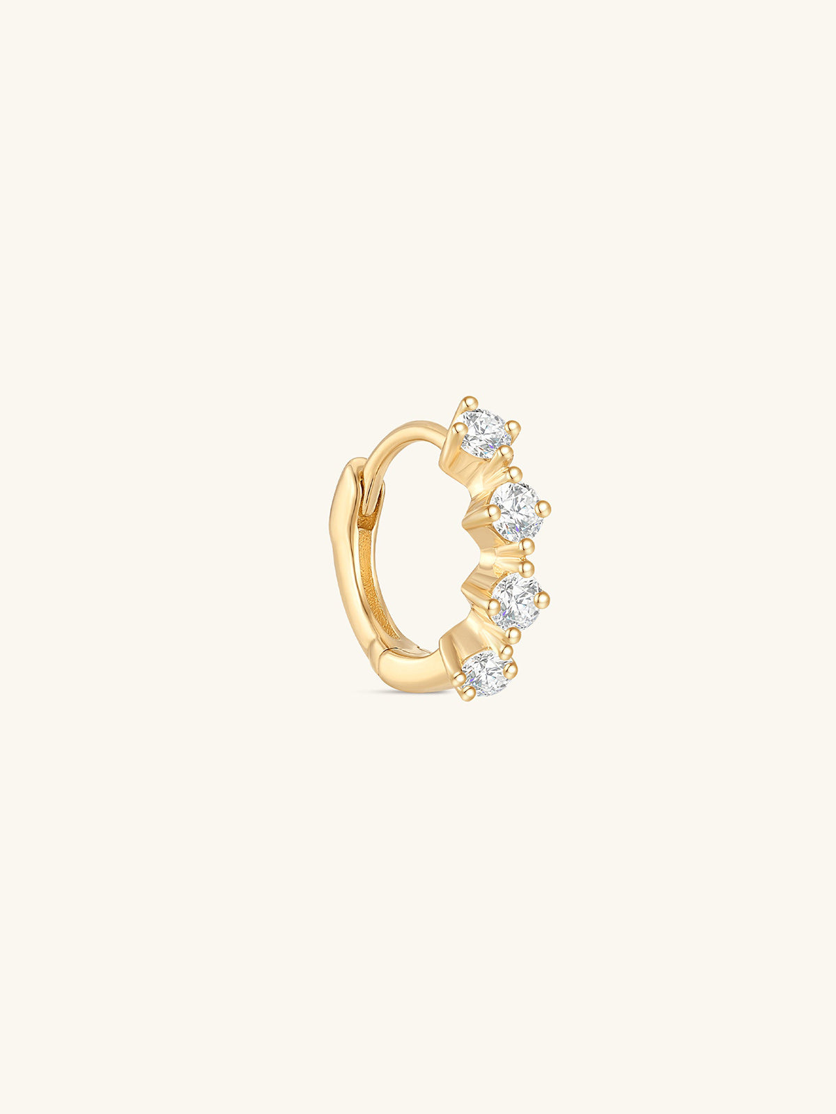 kosiner jewelry 14K Solid Gold Crystal Bezel Milgrain Huggie Earrings
