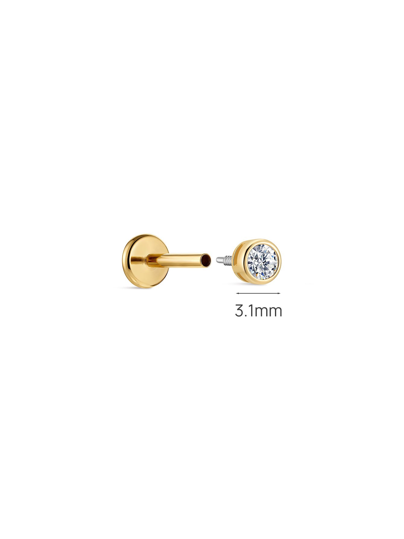 14K massief gouden zirkoon oorpiercing met schroefdraad