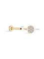 14K solid gold labret stud earring with round CZ cluster, 18G gauge (1mm) and flat back. Dimensions shown.