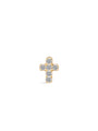 14K solid gold lucky cross piercing stud earring with five clear cubic zirconia stones, flat back closure, product appearance.