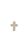 14K solid gold lucky cross piercing stud earring with five clear cubic zirconia stones, flat back closure, product appearance.