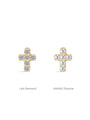 14K gold cross stud earrings comparison: Lab Diamond vs AAAAA Zirconia stones.