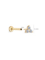 14K gold trinity stud piercing with three cubic zirconia stones, 1mm post width, 4.1mm design width.