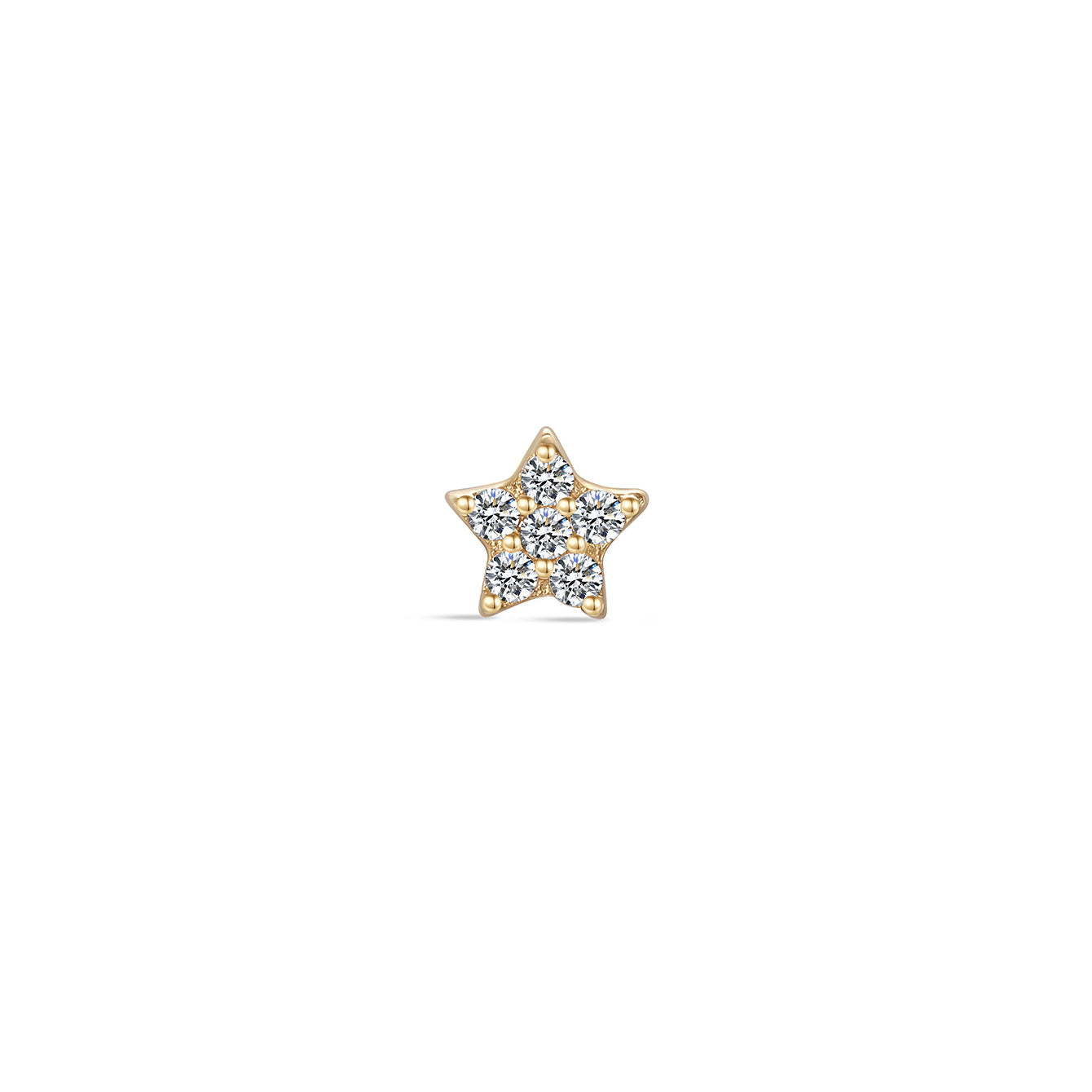14K yellow gold star stud earring with cubic zirconia and flat back post, internally threaded labret.