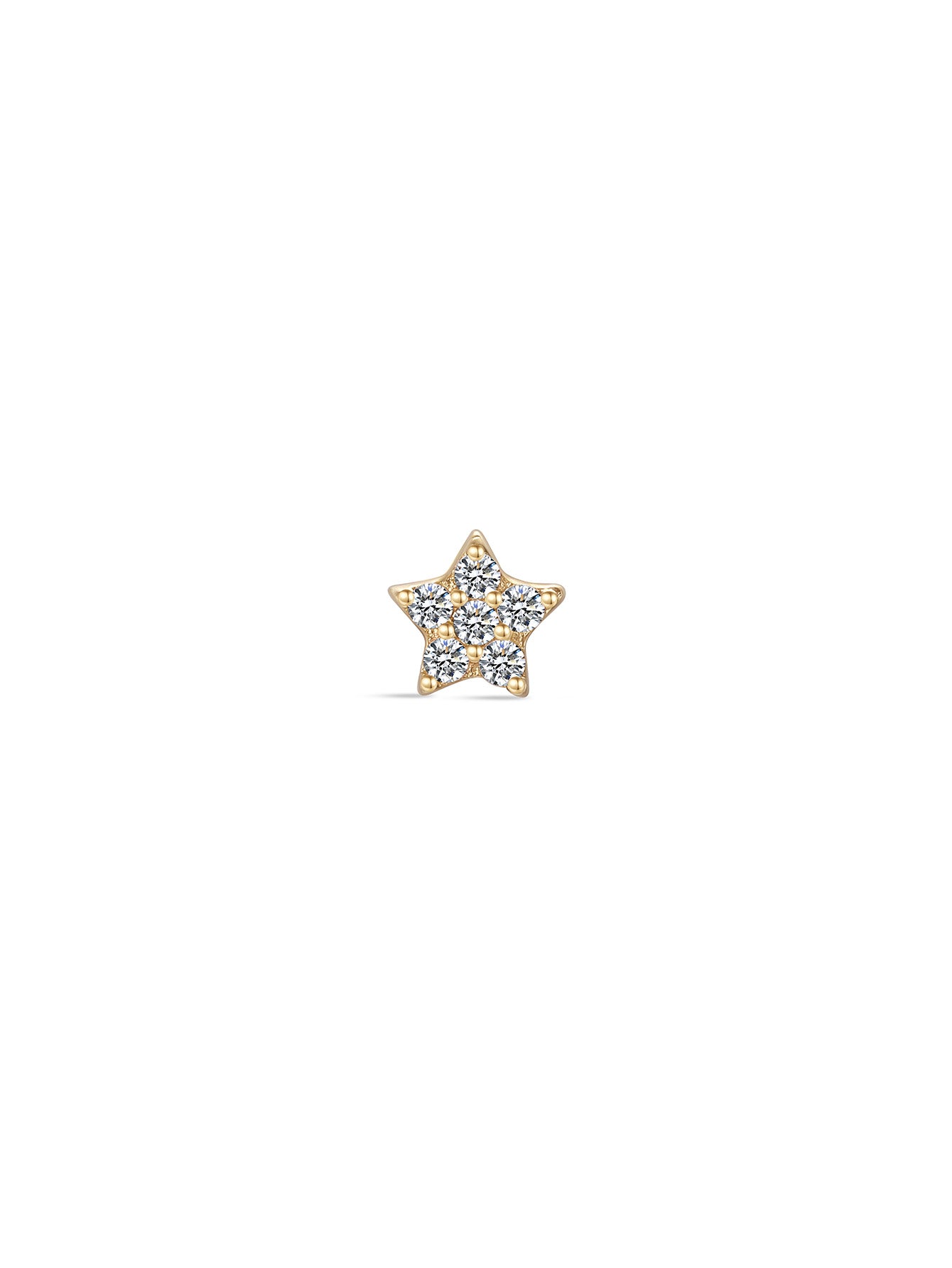 14K yellow gold star stud earring with cubic zirconia and flat back post, internally threaded labret.