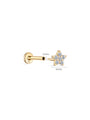 14K solid gold 4mm star labret stud earring with CZ, 18G gauge, internally threaded flat back.