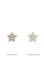 14K gold star stud earrings with cubic zirconia, comparing lab diamond vs AAAAA zirconia options for ear piercings.
