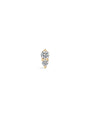 14K yellow gold ear piercing stud with two sparkling cubic zirconia stones stacked vertically, flatback post.