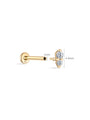 14K solid gold labret stud ear piercing with two sparkling cubic zirconia stones, 1mm gauge, 4.6mm height.
