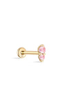 KOSINER Orecchini a bottone con doppia zirconia cubica in oro massiccio 14K, colore rosa chiaro, gioielli per piercing sul retro piatto con filettatura interna