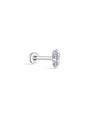 14K white gold labret stud with two clear cubic zirconia stones vertically stacked, flatback post. Product detail image.
