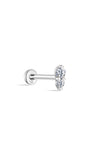 14K white gold labret stud with two clear cubic zirconia stones vertically stacked, flatback post. Product detail image.
