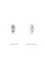14K gold ear studs comparing lab diamond vs AAAAA cubic zirconia, both with two vertical sparkling stones.