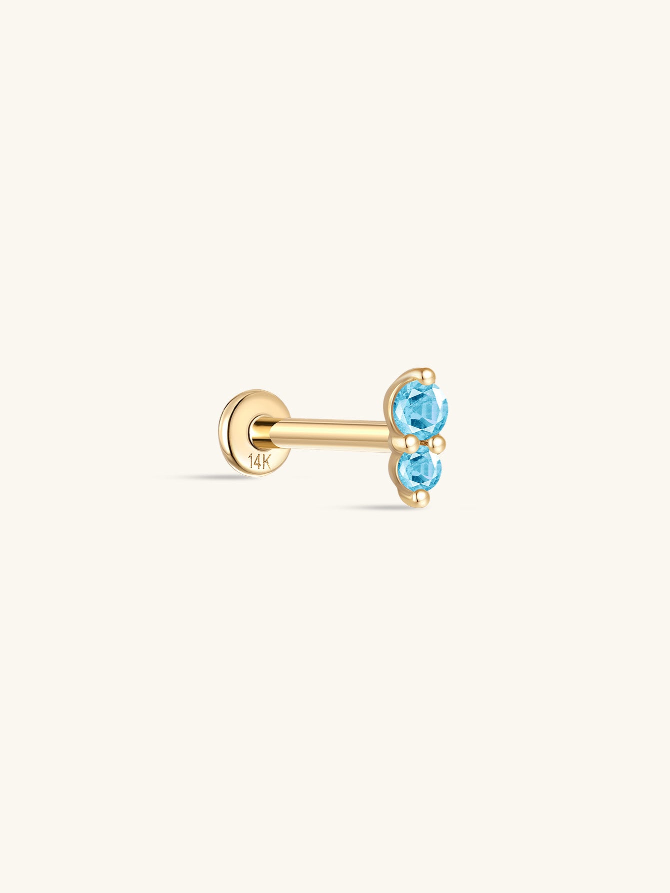 14K Solid Gold Sparkling Splicing Multicolor Ear Piercing Stud - Kosinerjewelry