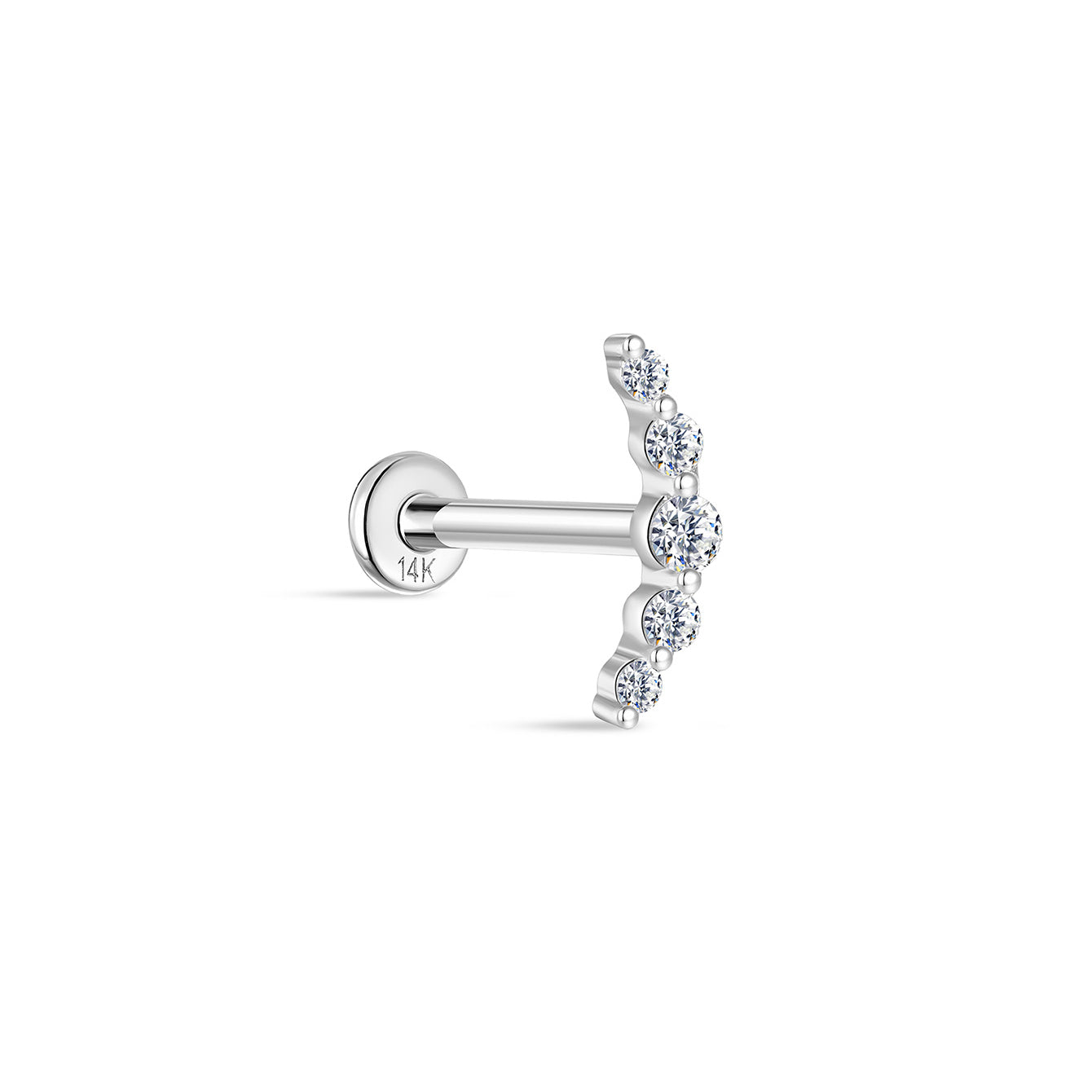 14K Solid Gold Pave Crescent Ear Piercing Stud - Kosinerjewelry-15