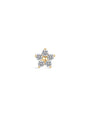 14K solid yellow gold threaded stud, features a five-petal flower design with clear cubic zirconia stones.