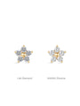 14K solid gold flower stud earrings side-by-side comparison of Lab Diamond vs AAAAA Zirconia.
