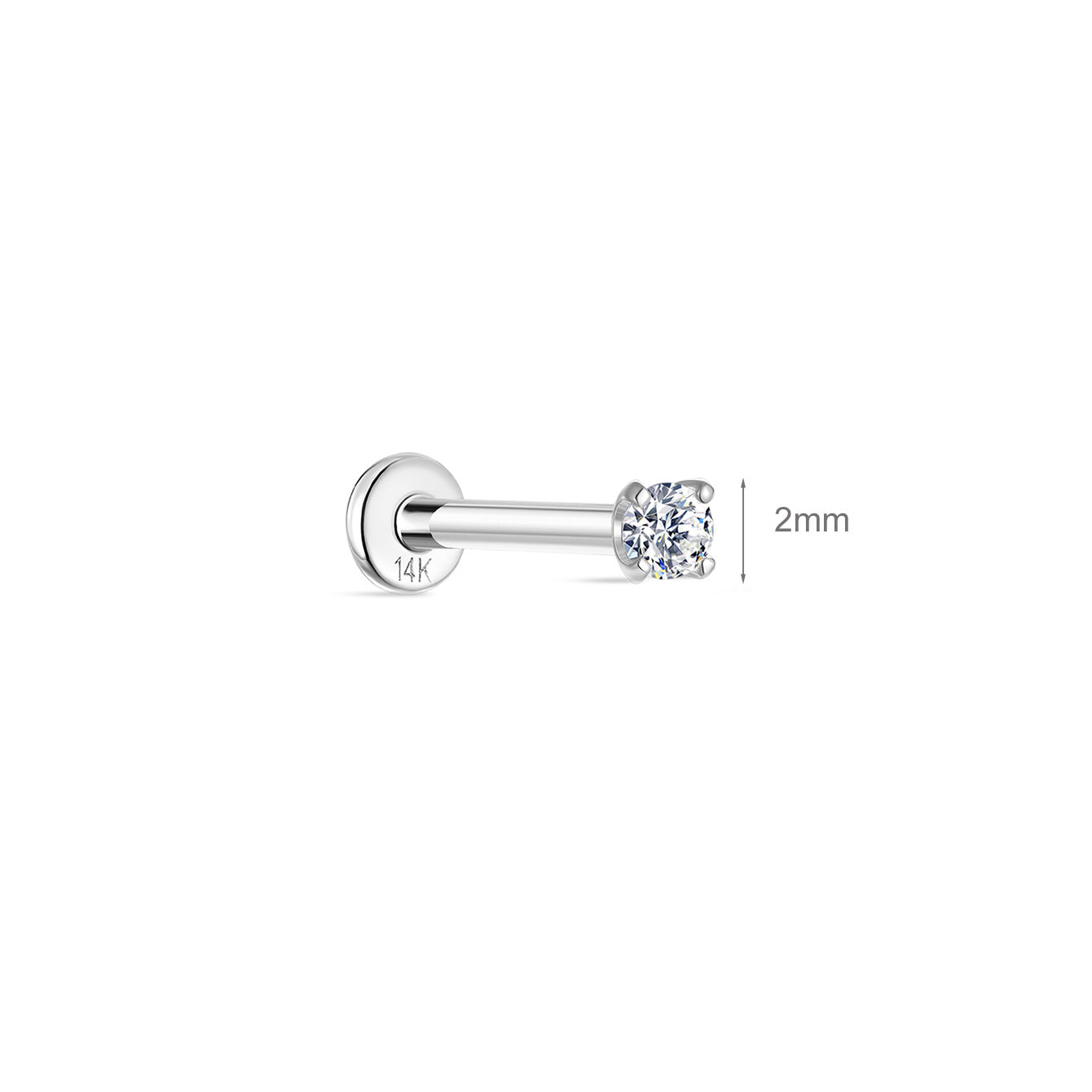 KOSINER 14K Solid Gold Minimalist 2MM Flat Back Stud