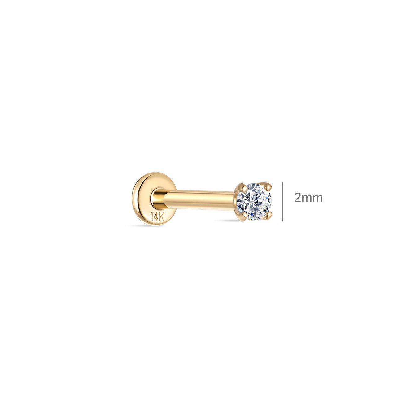 KOSINER 14K Oro Macizo Minimalista Arete con Respaldo Plano de 2MM