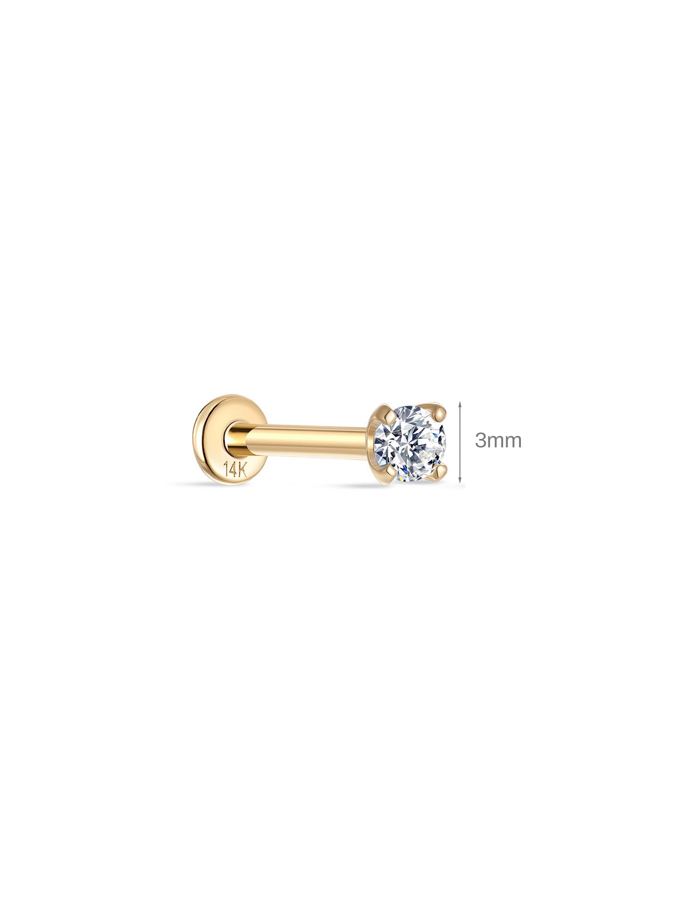 14K massief goud 3MM klassieke mini oorpiercing Stud