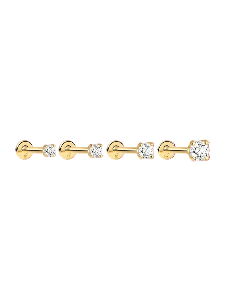 14K Solid Gold Mini Simple Zircon Ear Piercing Stud