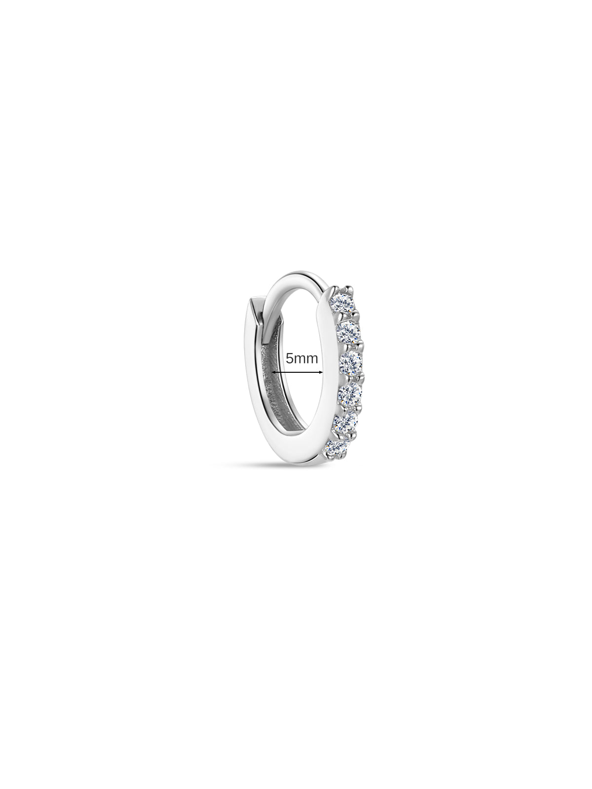 Minimalist 14K solid white gold pavé diamond clicker hoop, 5mm inner diameter, seamless hinged clasp for cartilage, helix, tragus and lobe piercings