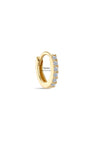 KOSINER 14K solid gold 5mm hinged clicker hoop earring, full pavé-set round lab-grown diamonds along outer edge, inner diameter marked 5mm, isolated on neutral off-white background