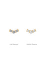 14K gold curved stud earrings: lab diamond vs AAAAA cubic zirconia comparison with three pave stones each.