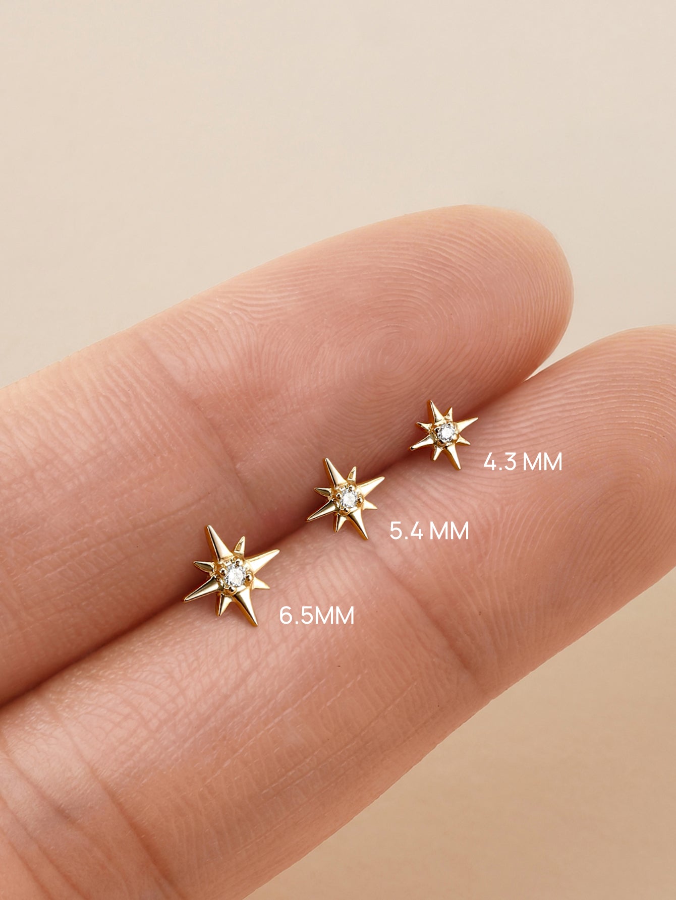KOSINER 14K Solid Gold Star Lab-Grown Diamond Flat Back Stud