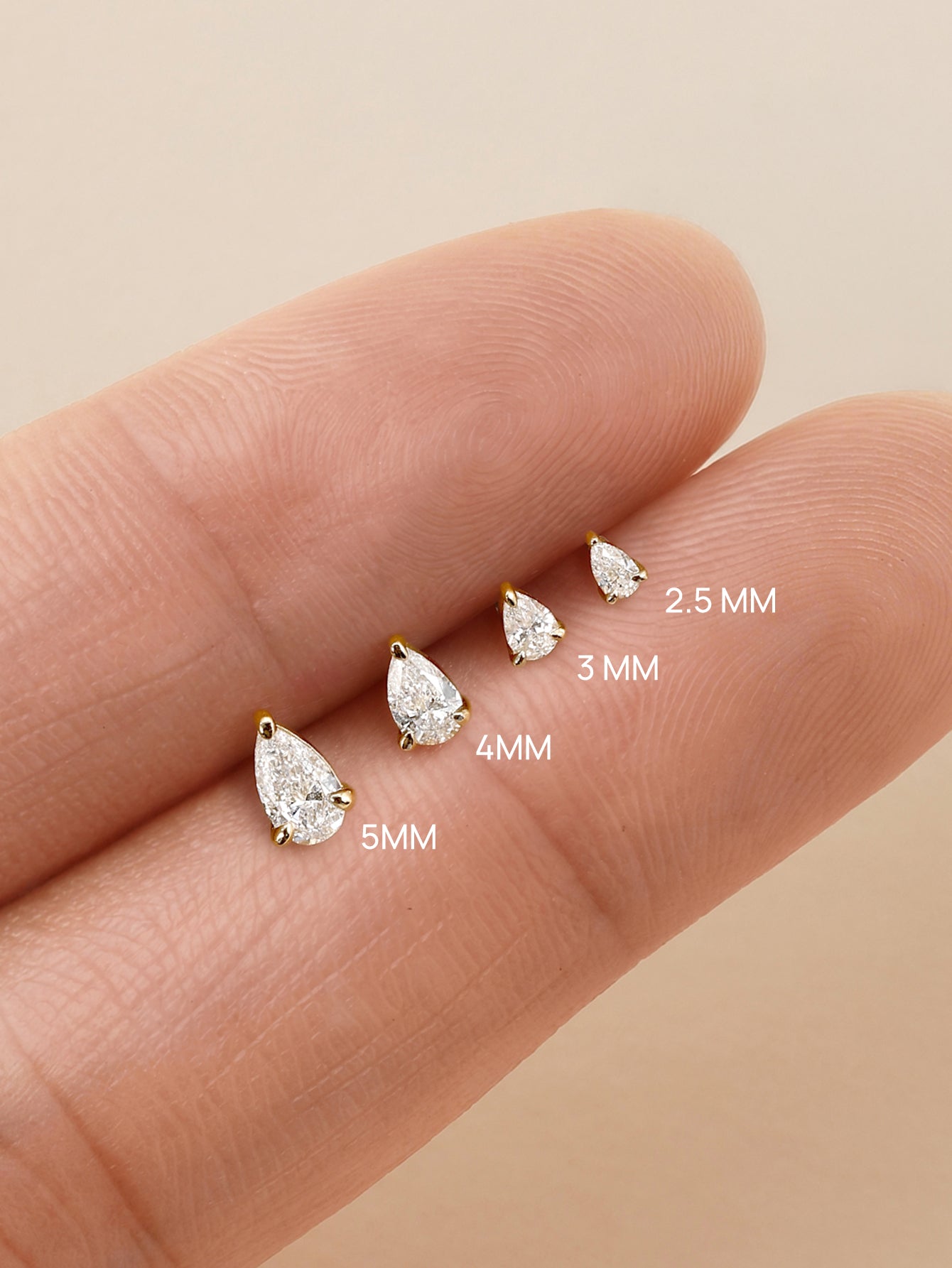 Kosiner 14K Gold Pear Lab-Grown Diamond Flat Back Delicate Stud