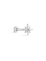 14K solid gold octagonal starburst labret piercing with clear cubic zirconia center and flat back post.