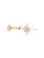 14K solid gold octagonal ear piercing stud with starburst design and clear cubic zirconia center, 1mm gauge, 5.4mm size.