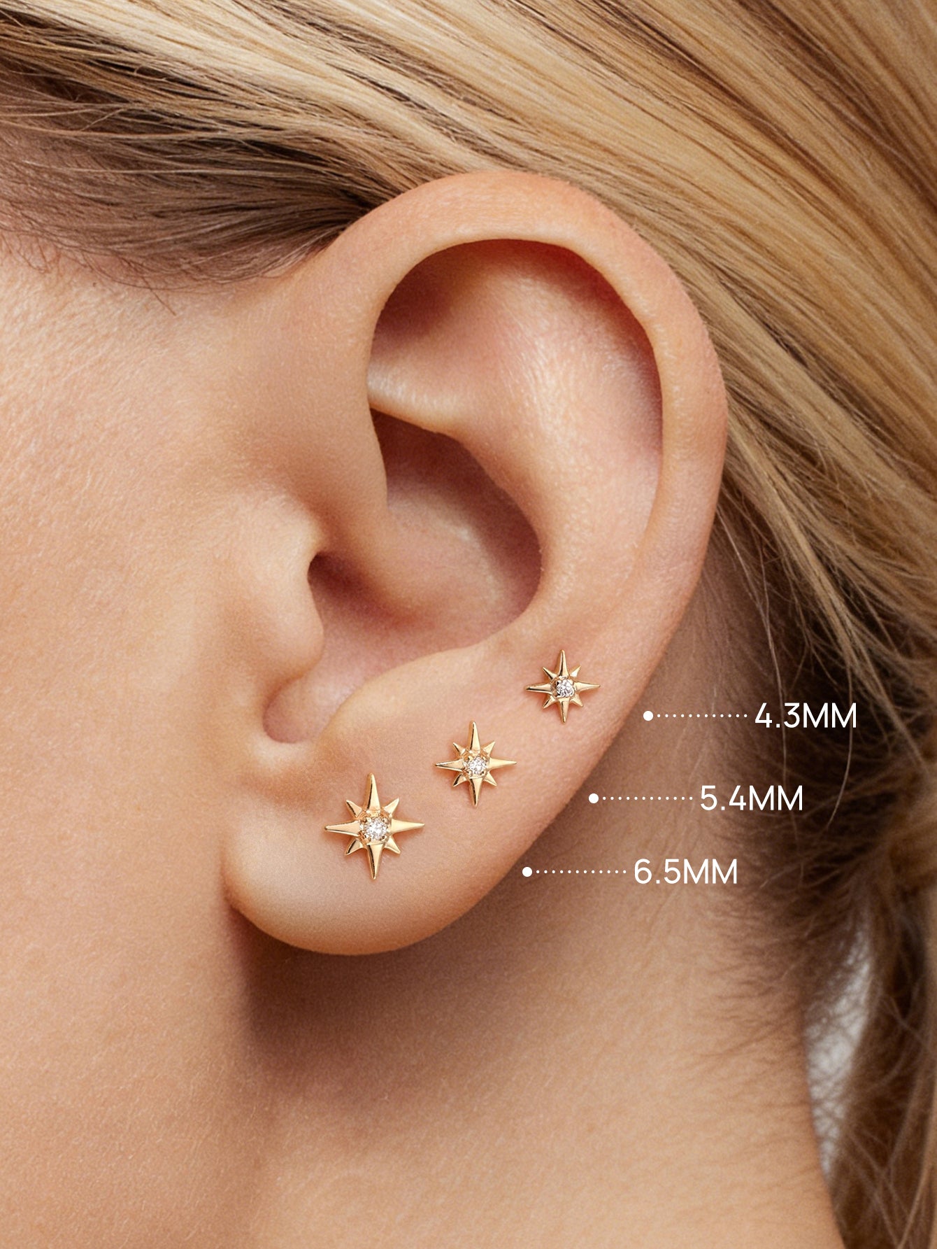KOSINER 14K Solid Gold Star Lab-Grown Diamond Flat Back Stud