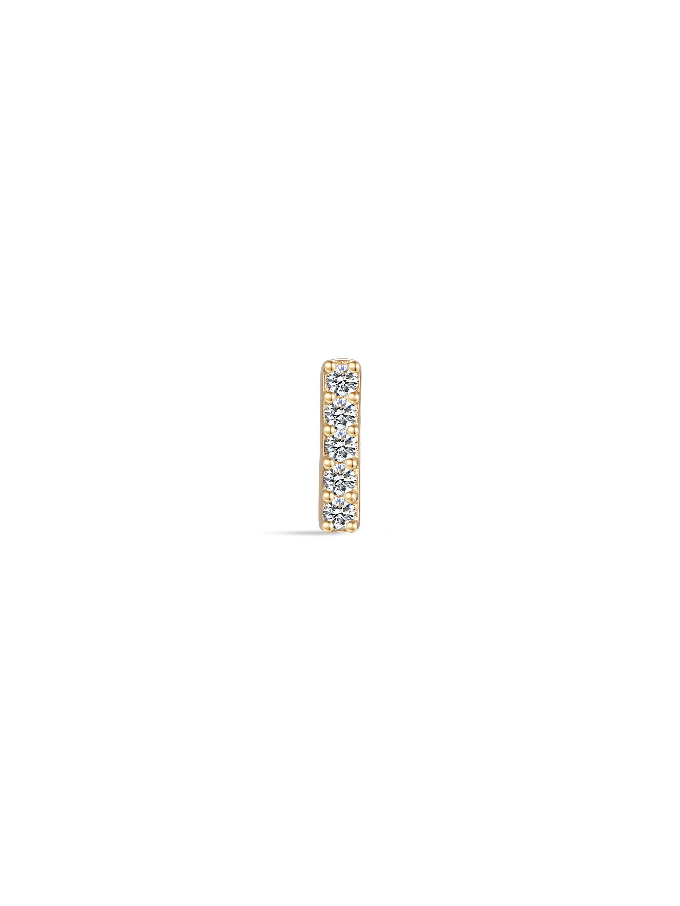 14K solid gold bar stud with five clear cubic zirconia stones, 18G, 5mm post, flat back labret.
