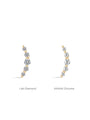14K solid gold crescent stud earring comparison: lab diamond vs AAAAA zirconia, both with pave clear stones.