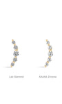 14K solid gold crescent stud earring comparison: lab diamond vs AAAAA zirconia, both with pave clear stones.