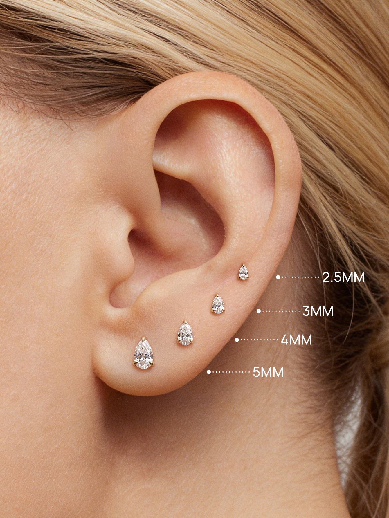 Kosiner 14K Gold Pear Lab-Grown Diamond Flat Back Delicate Stud