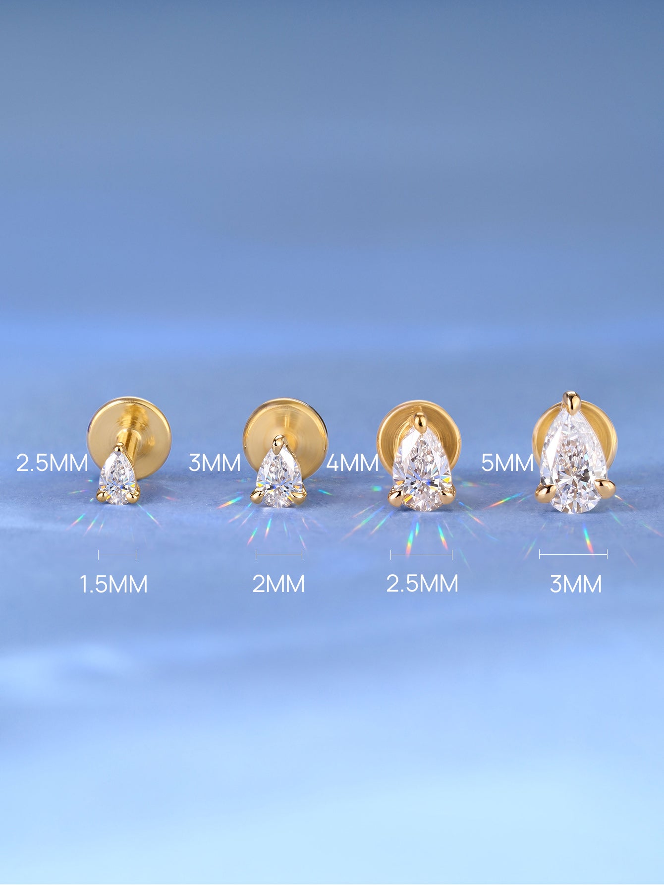 Kosiner Jewelry KOSINER 14K Solid Gold Pear Lab - Grown Diamond Flat Back Stud