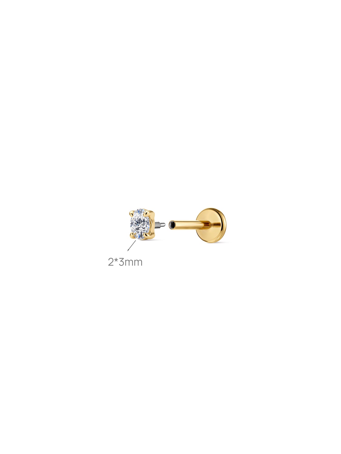 KOSINER 14K Gold Oval Stud, 2×3mm Size with Flat Back & Internally Threaded Design