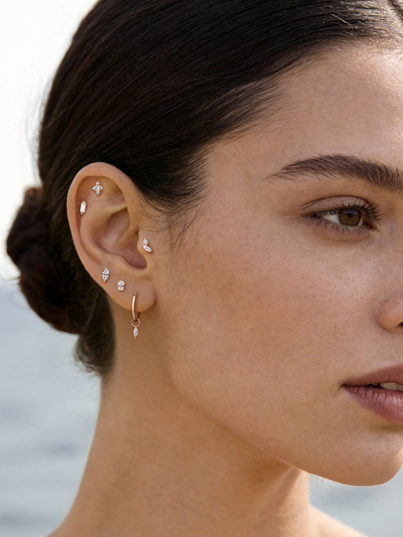 KOSINER 14K Solid Gold Oval Stud, Everyday Minimalist Curated Ear