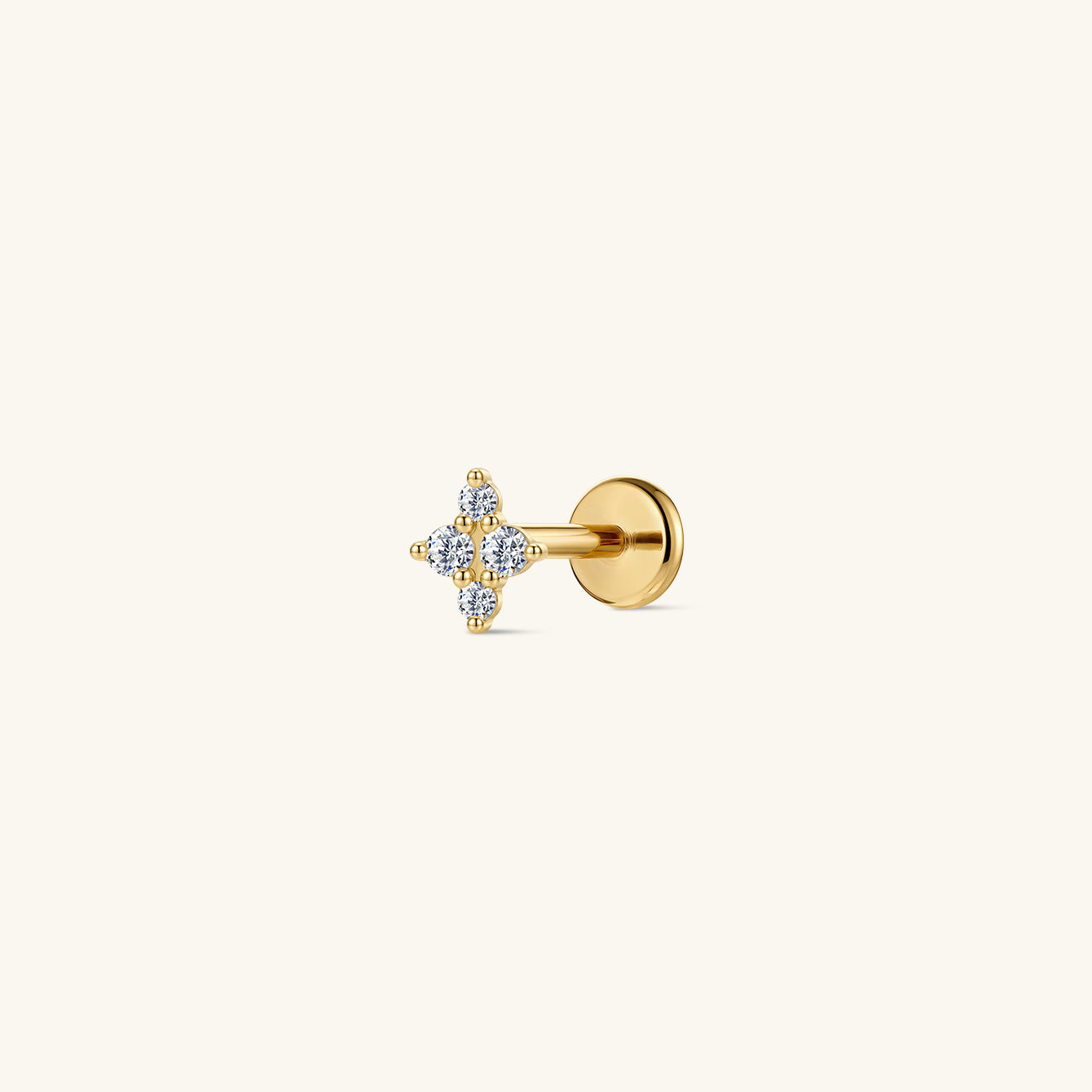 14K Gold Clover Lab-Grown Diamond Flat Back Delicate Stud