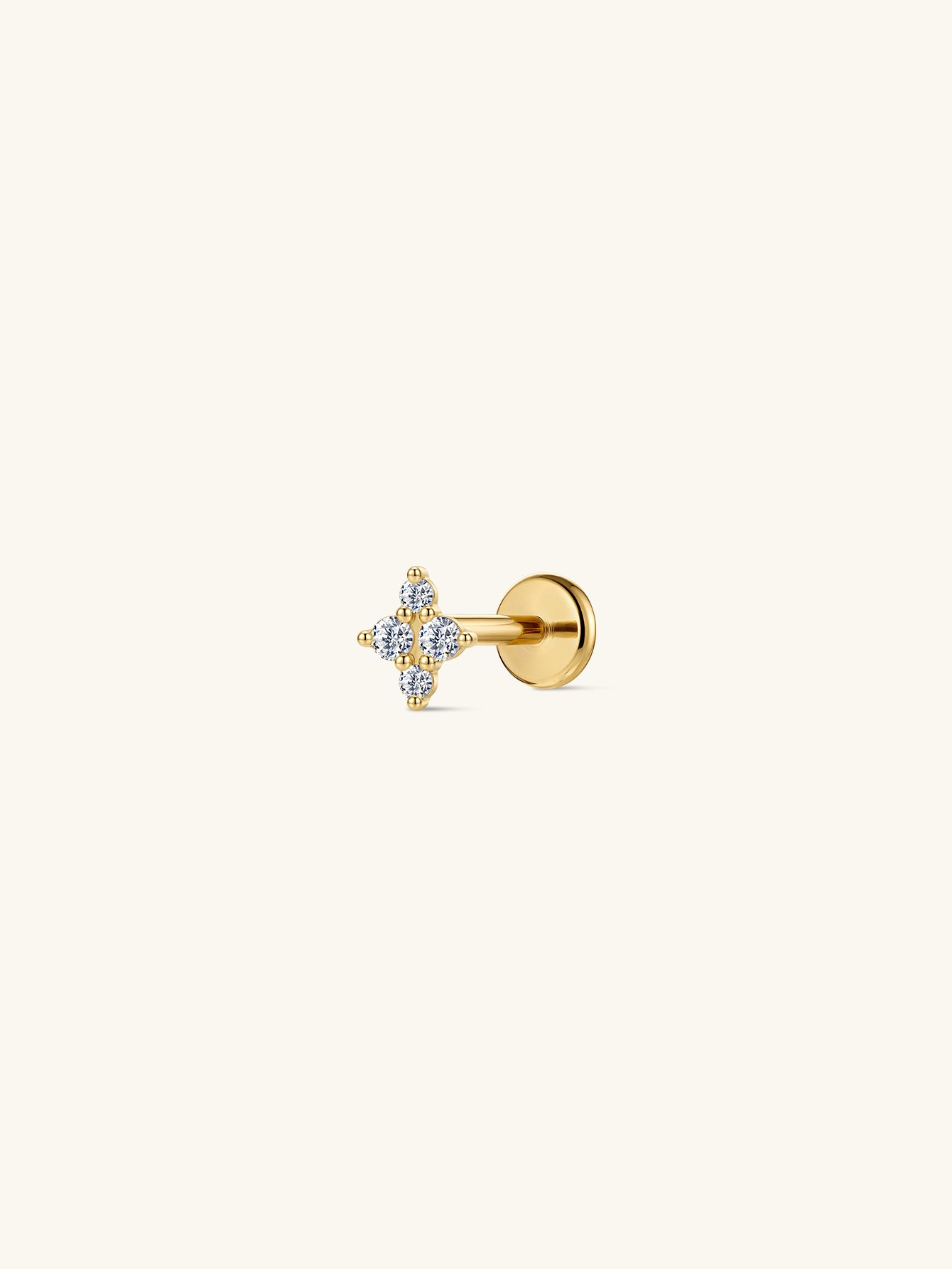 14K Gold Clover Lab-Grown Diamond Flat Back Delicate Stud