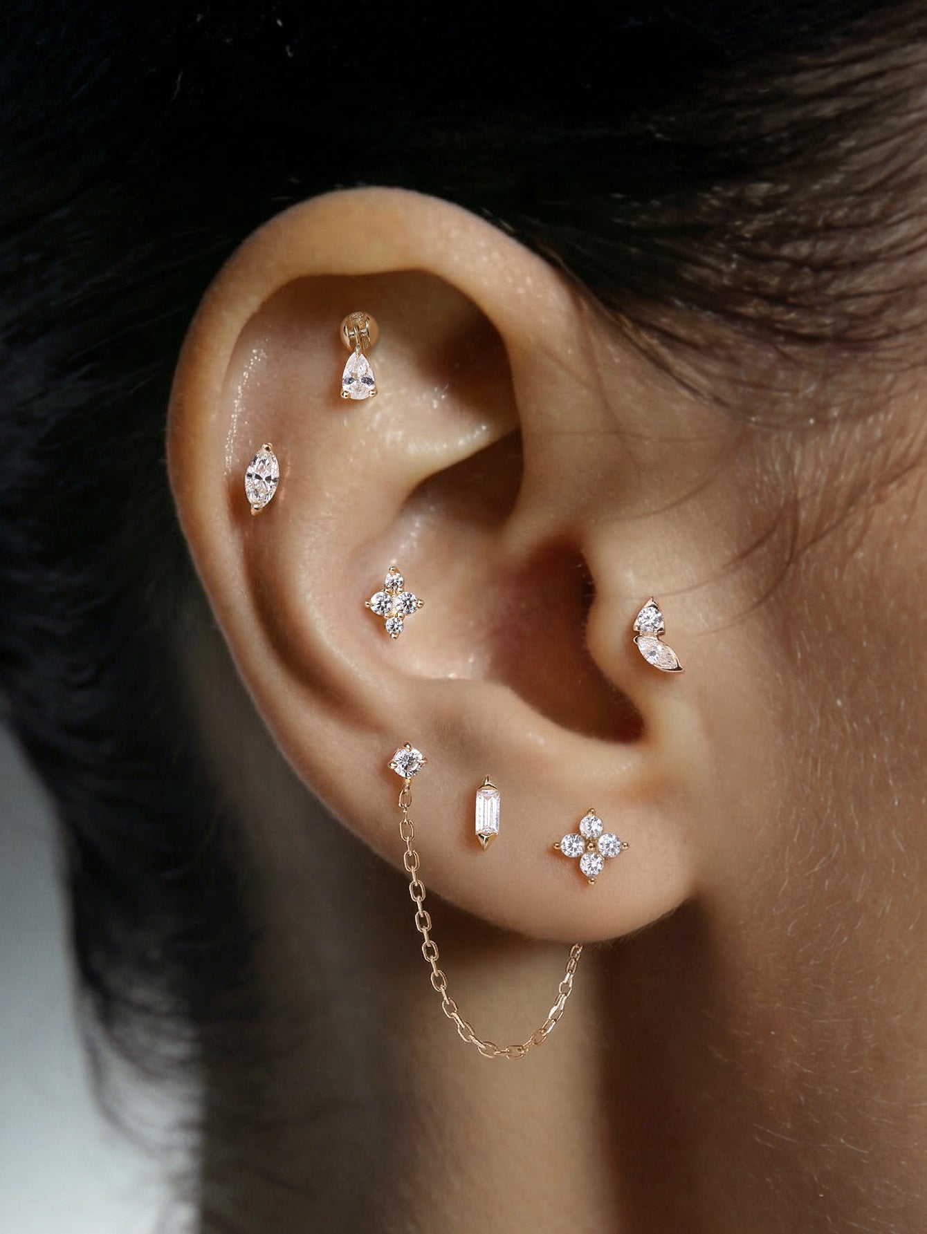 14K Gold Floating Pear Lab-Grown Diamond Flat Back Delicate Stud