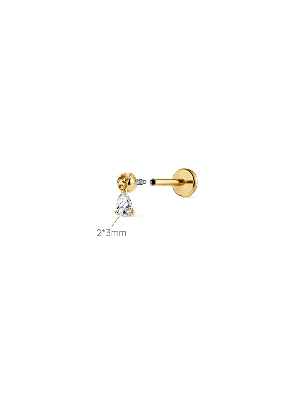 Kosiner 14K Gold Floating Pear Lab - Grown Diamond Flat Back Delicate Stud