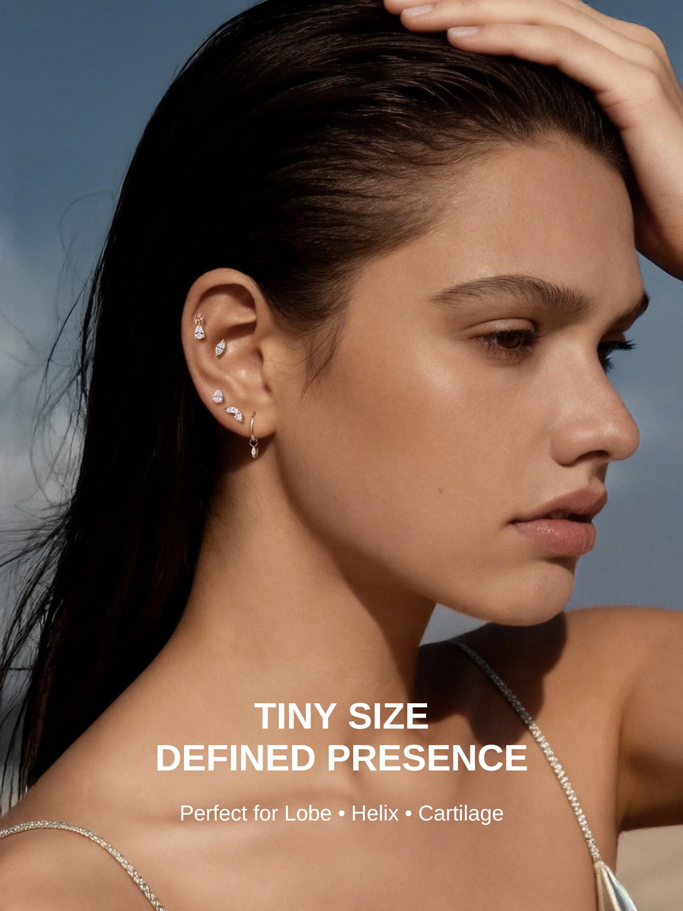 14K Gold Half Bezel Lab-Grown Diamond Cluster Flat Back Delicate Stud