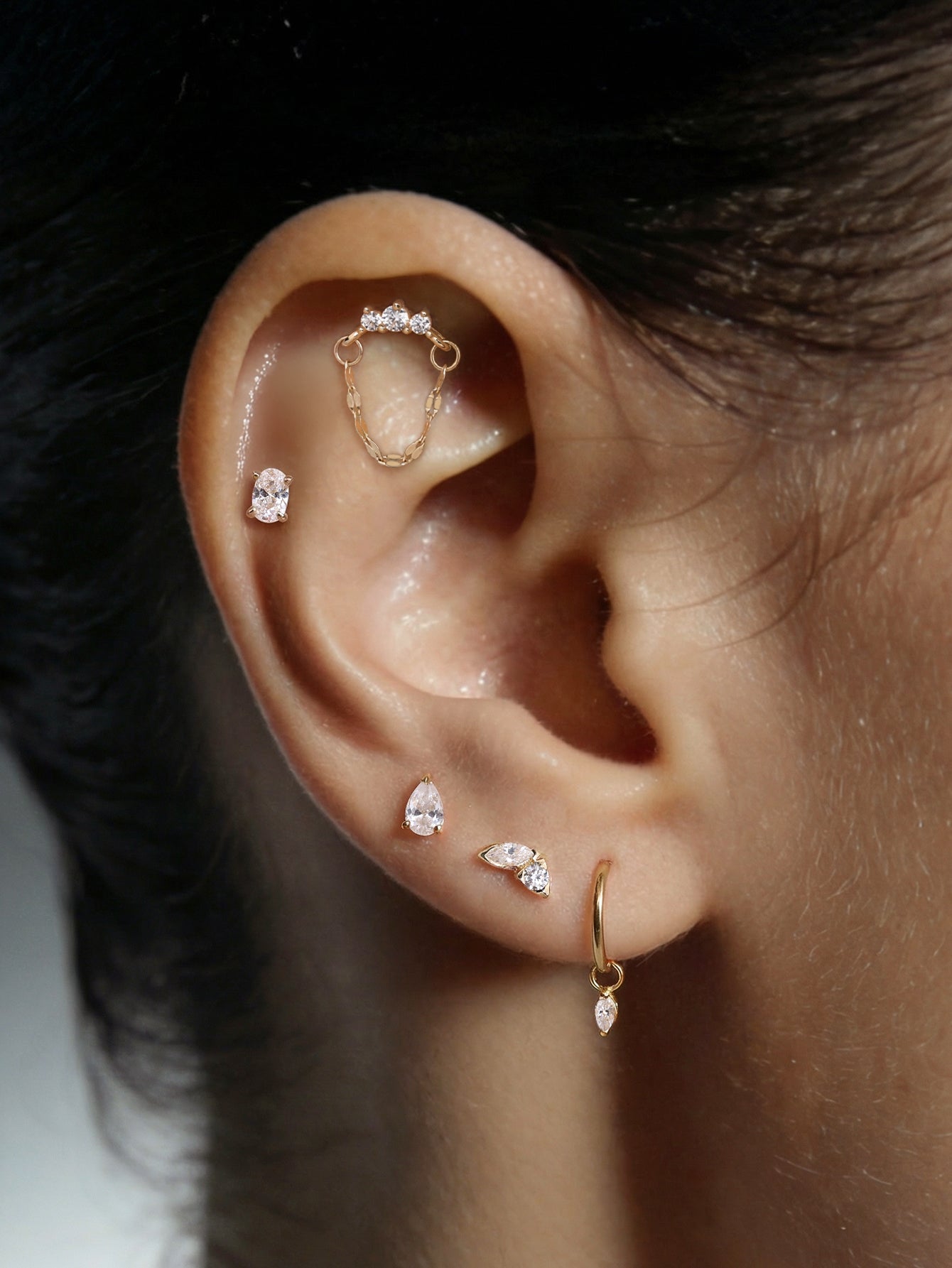 14K Gold Oval Lab-Grown Diamond Flat Back Delicate Stud