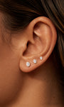 KOSINER oval lab-grown diamond flat back studs in 3mm, 3.5mm and 4mm sizes on ear