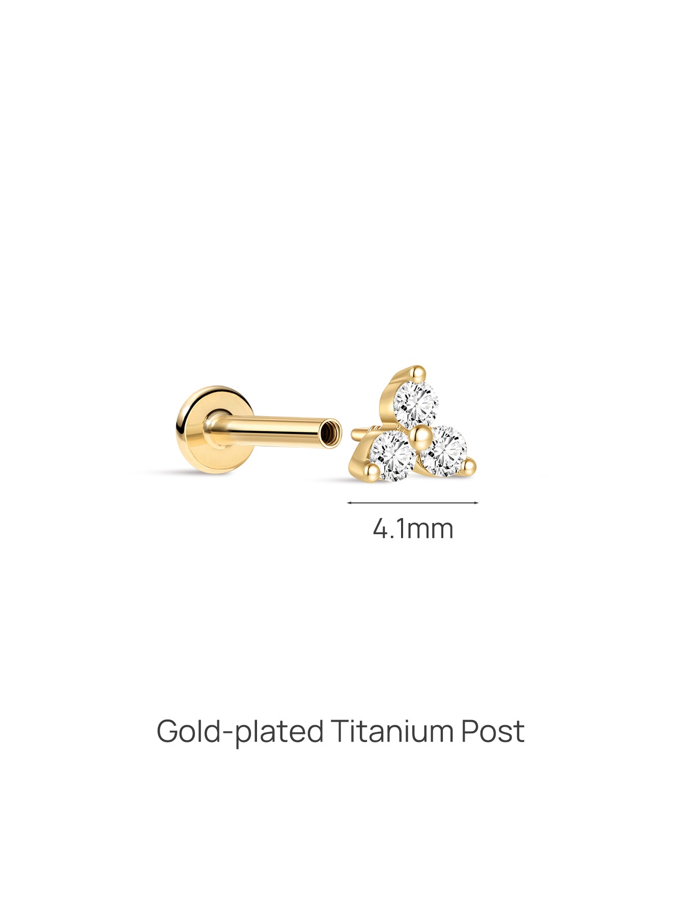 14K Solid Gold Trinity Shiny Ear Piercing Stud