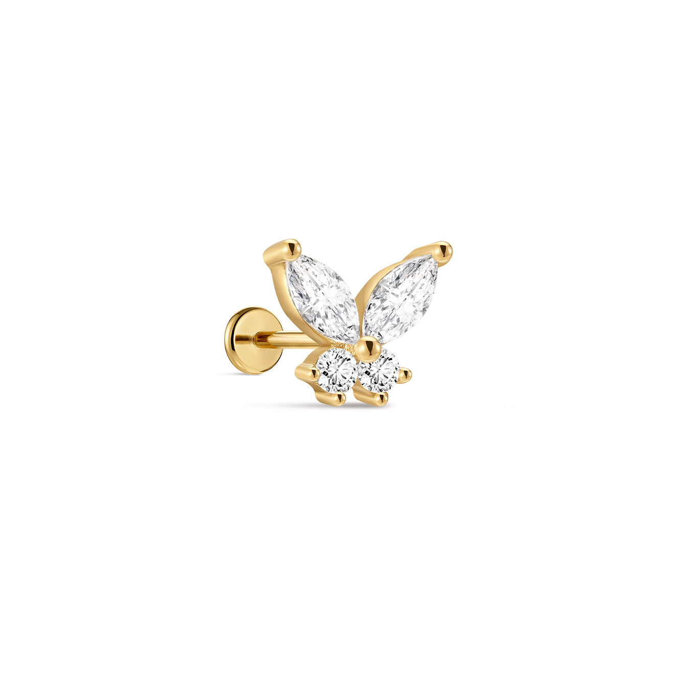 14K ソリッド ゴールド バタフライ イヤー ピアス スタッド