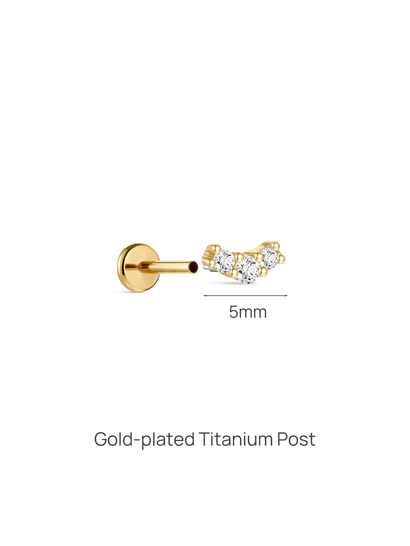 14K Solid Gold Pave Curved Ear Piercing Stud